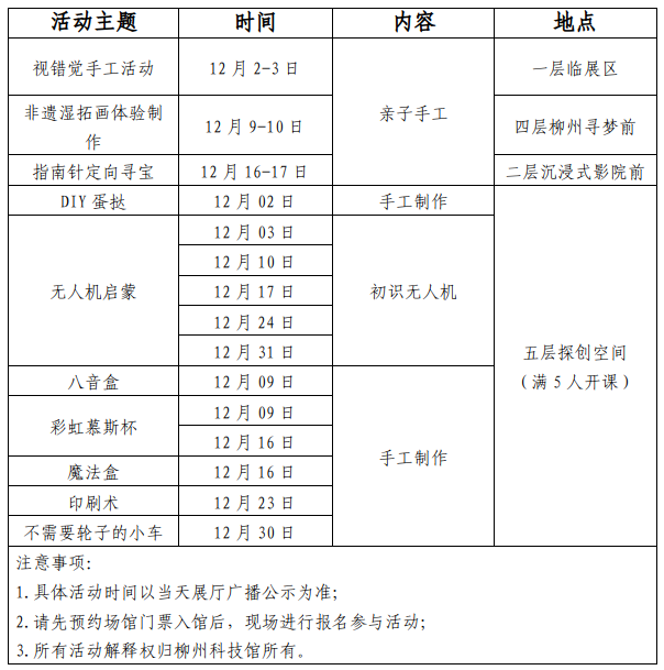 【活动预告】柳州科技馆十二月特别活动即将开始，赶紧一键查看！